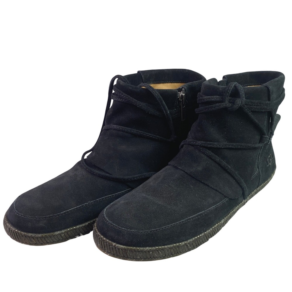 UGG Boots Womens‎ 9 Black Suede Ankle Booties Strappy Preppy Academia Everyday